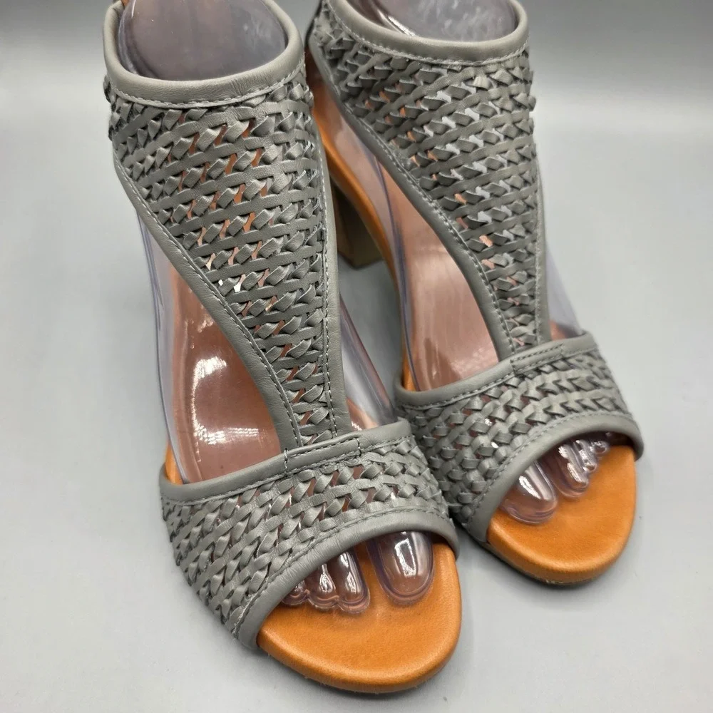 Sundance Heels Sandals Womens 38‎ Gray Leather Woven Gladiator Zipper Boho